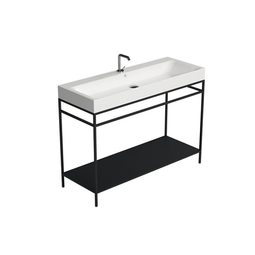 Struttura terra in acciaio con ripiano in metallo nero matt per lavabo cm 120x45