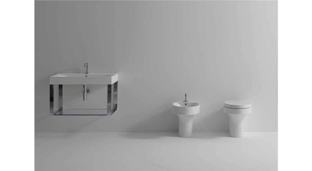 Lavabo 80x45 con Struttura sospesa cod 3533_9126, Bidet Monoforo ovale cod 3520, Vaso unico “PROLUNGATO” ovale cod 3516