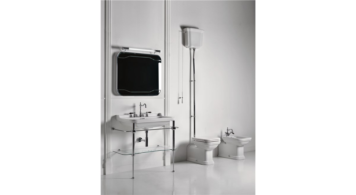 lavabo 80 cod 4141, lavabo 80 con struttura in metallo cod 9197, Vaso unico “PROLUNGATO” cod 4116, Vaso unico “PROLUNGATO”  con cassetta alta cod 4180, Bidet “PROLUNGATO” cod 4120